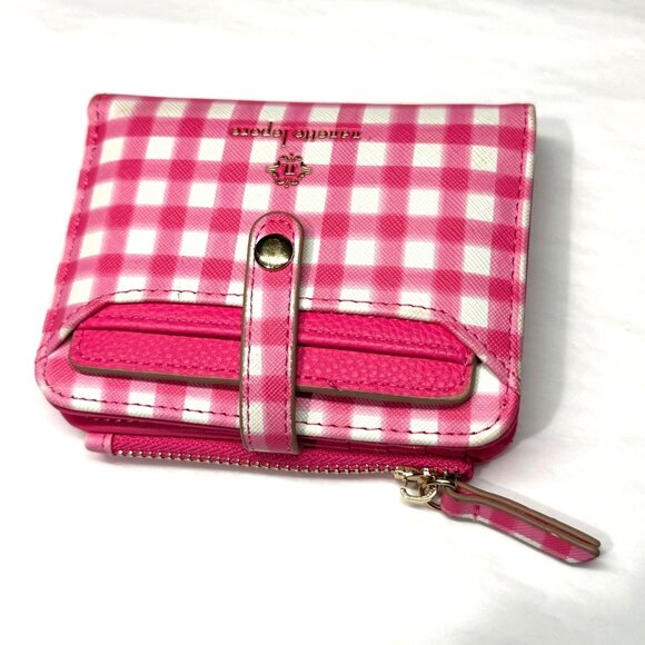 Nanette Lepore pink white gingham zip around wallet bi fold id slot comes out - Picture 4 of 10
